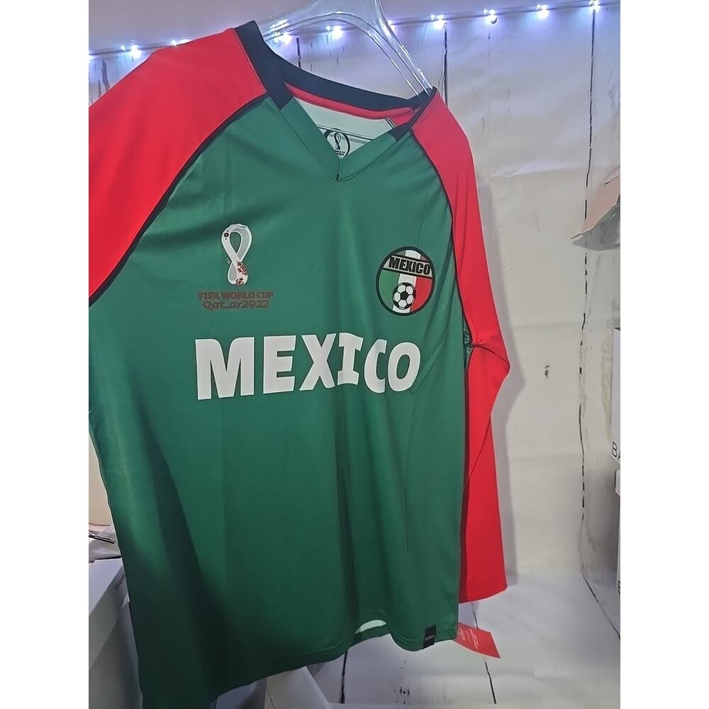 Official FIFA World Cup Qatar 2022 Mexico Long Sleeve Jersey Green Red Size L‎